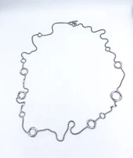 David Yurman 925 Sterling Pearl Accent Infinity Station Cable Chain Necklace