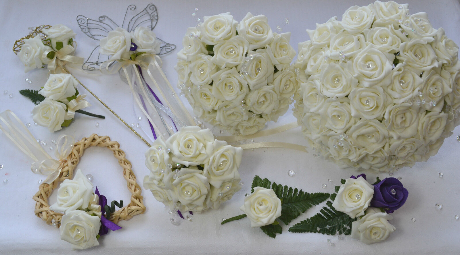 Vintage Wedding Ivory Rose Diamante Silver Filigree Buttonhole Corsage Flower