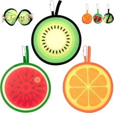 Quacc 3 PCS Round Foldable Hand Fans, Fruit Style Handheld Folding Fan... 