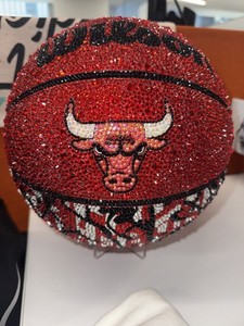 bulls bedazzled basketball. custom piece handmade full size wilson ball