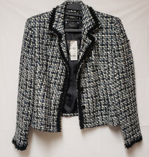 Tailor B Moss Women  s Size 8 Tweed Career Blazer Black Trim Fully Lined NWT