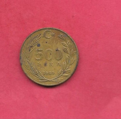 TURKEY TURKISH KM989 1989 VF-VERY FINE CIRCULATED OLD VINTAGE 500 LIRA COIN