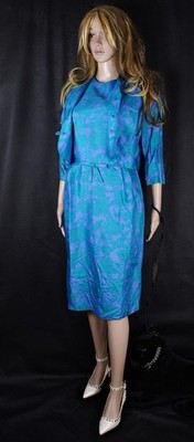 Vintage Unbranded Silk Dress Suit 2PC Kostüm Jacke Kleid Grün Teal Gr S