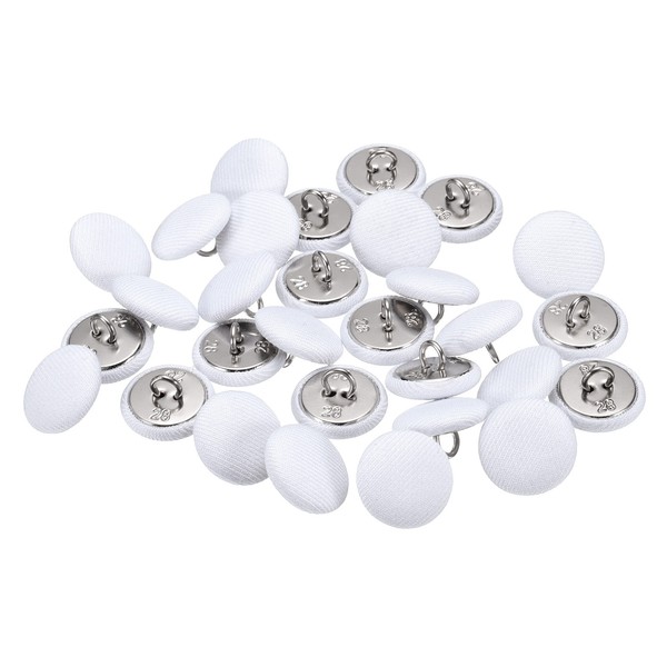 30Stk 28L Stoffbezogene KnöPfe 18Mm Runde MetallknöPfe Mit Satin-NäHknopf, Weiß-image