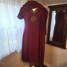 Traditional Indian 3 Pc Kurta Salwar Dupatta Hand Embroidered Artisan Beadwork