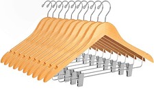 Quality Wooden Skirt Hangers with Clips, 10-Pack Smooth Solid Wood Pants Hang...