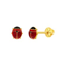 14k Gold Colorful Ladybug Screw Back Girls Earrings