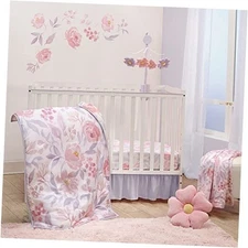  Lavender Floral 3-Piece Baby Crib Bedding Set - Pink/Purple 