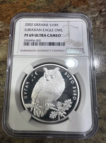 Ukraine Silver Coin 1oz 'Eurasian Eagle Owl' 2002 NGC PF69