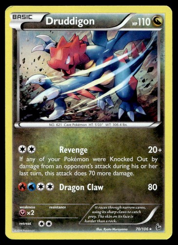 Druddigon 70/106 Rare Flashfire Pokemon Reverse Holo Damaged