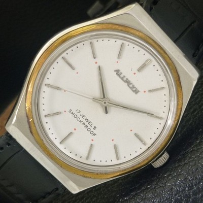 ALLWYN HAND-WINDING INDIA 6300A MENS VINTAGE WHITE COLOR DIAL WATCH a704012-1