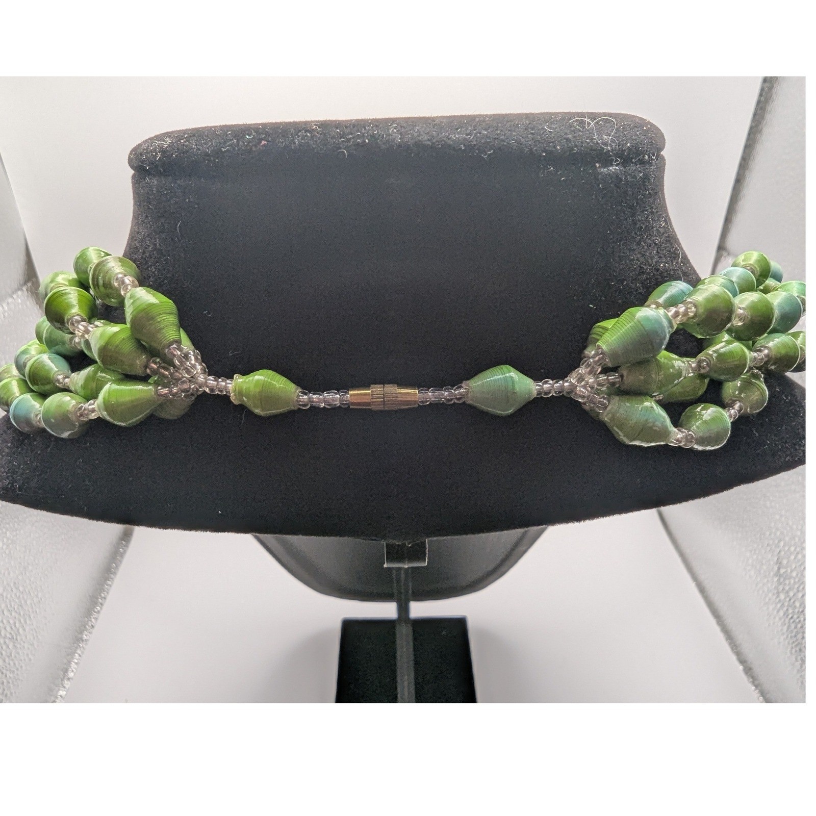 Multi Strand Green Paper Bead Statement Womens Ne… - image 3