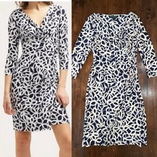 Lauren Ralph Lauren Size 4 Navy Blue White Faux Wrap Stretchy Pullover Dress