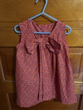 Homemade Girls Dress Pink And Orange Swirls with Bow. Girls 3 Or 4.