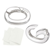 10x7mm 925 Sterling Silver Spring Gate Rings, 2Pcs Oval Clasps, Silver Tone