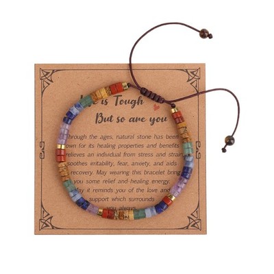 Natural Stone 7 Chakra Bracelet, Multicolor, Adjustable, Handmade, Beaded