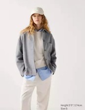 NWT Uniqlo Women Oversized Short Jacket Gray S Small Spring Fall Winter Travel