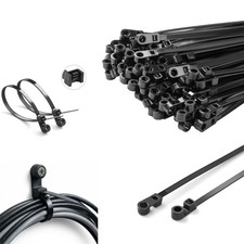 8 Inch Black Heavy Duty Cable Ties with Screw Hole, 75 lbs Tensile Strength, ...