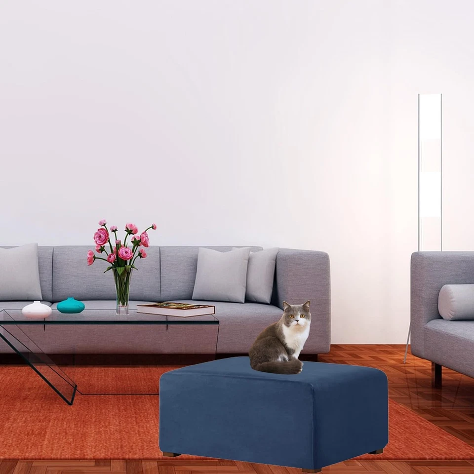 Ottoman Cover Rectangle,Stretch Velvet Slipcovers Rectangle Thick Covers  - Image 2 of 4