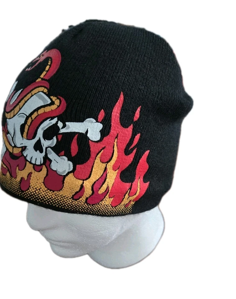 Joe Boxer Gorro Y2K Tejido Sombrero Llamas Calavera Serpiente Ropa de Calle Grunge Motocicleta Foto 3 de 4