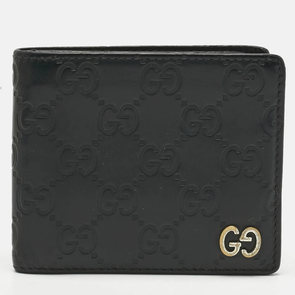 Cartera Gucci Negra Guccissima Cuero Entrelazado G Doble Pliegue