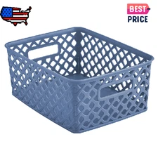 Mainstays Small Blue Decorative Plastic Storage Basket, 10 in x 8 in x 4 in