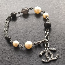CHANEL CC Logo Armband Kristalle Perlen Kette...