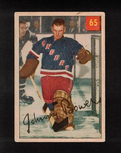 1954-55 JOHNNY BOWER #65 ROOKIE Parkhurst Leafs/NYR HALL OF FAME Star GOALIE RC