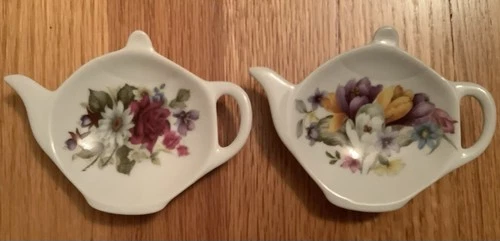 Set of 2 Porcelain Floral Tea Bag Holders Spoon Rests Ljette International USA