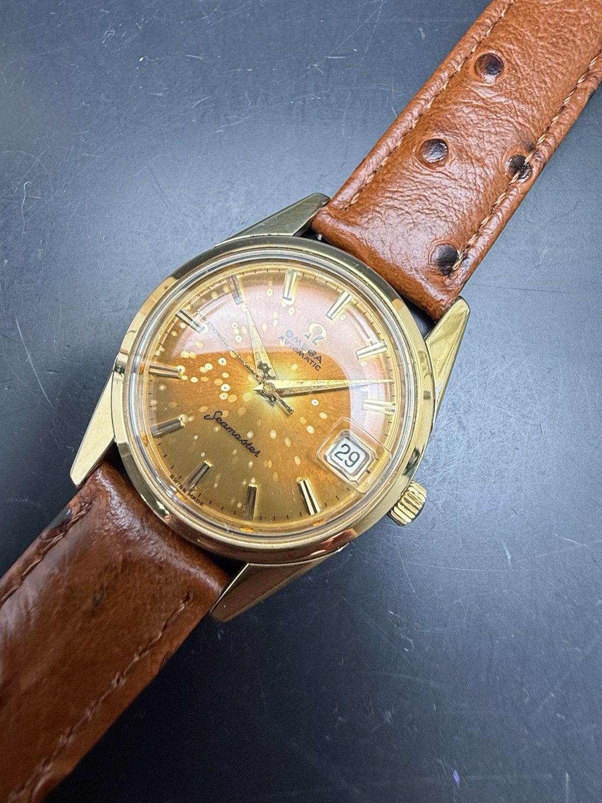 Vintage 1961 SS/ Gold Capped Omega ref 14701 Seamaster Watch.
