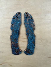 Nodak Custom “Blue Mirage” Shipwreck Copper Spyderco Delica 4 Handle Scales