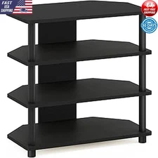 Easy Assembly 4-Tier TV Stand Black Entertainment Center Wood Display Shelves