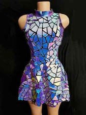 Women Shiny Laser Mirror Sleeveless Dress Dancer Singer Stage Costume Stage Wear