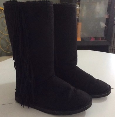 Just fab Winter Boots Black With Fringe 