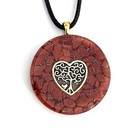 Orgone pendant necklace golden Heart Tree of Life & Red Jasper. Made in USA
