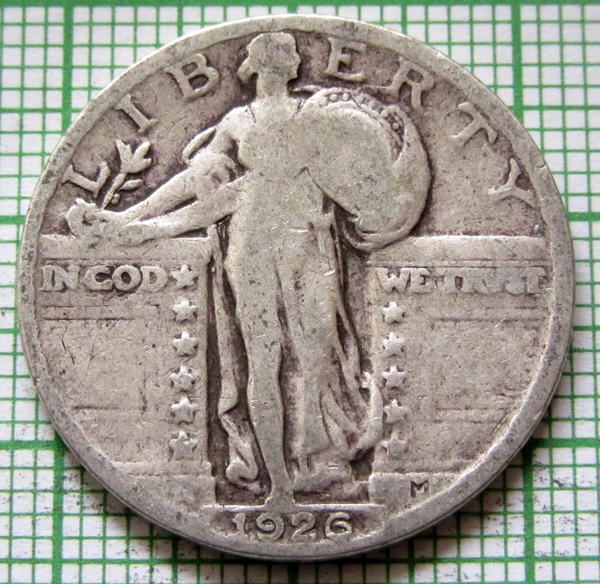 美品　アメリカ　銀貨　古銭 1926年 スタンディングリバティ クォーター UNITED STATES 1926 PHILADELPHIA QUARTER - 25 CENTS STANDING