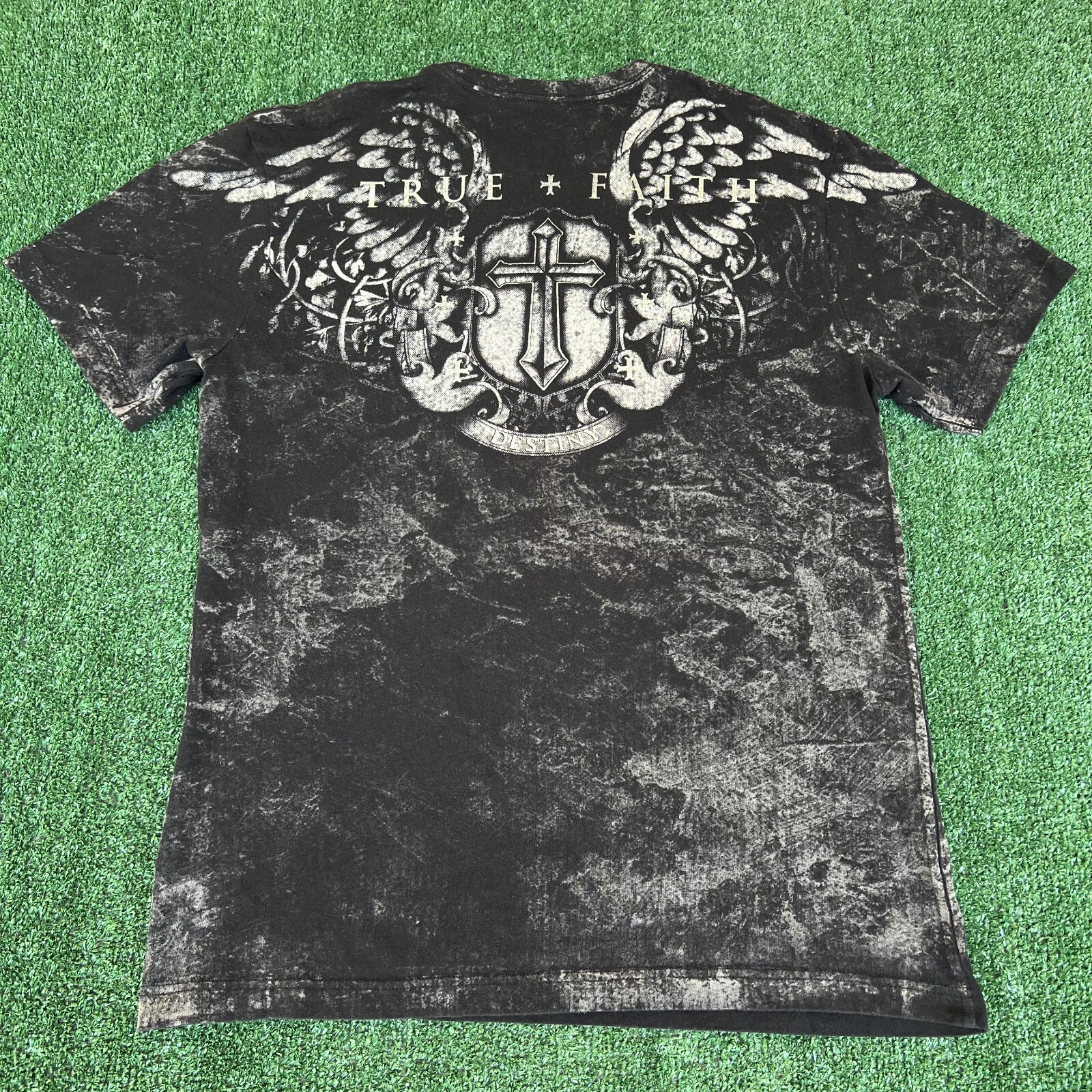 Men's Y2K Xzavier Black AOP Angel Wings Cross Aff… - image 6