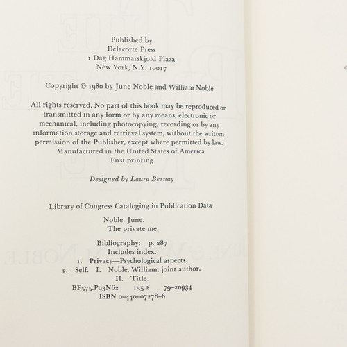 The Private Me by William Noble and June Noble 1980 HB DJ First Printing VGUC - Picture 8 of 21