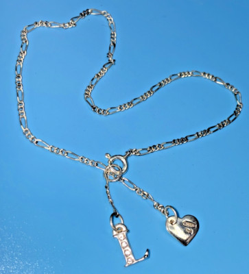 AVON RJ Graziano 925 Sterling 9'' Figaro Chain Letter L -Heart Ankle Bracelet VTG
