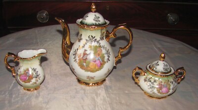 GERMANY KUNST-PALETTE REGNITZLOSAU BAVARIA 17 PC TEA SET 22K GOLD 