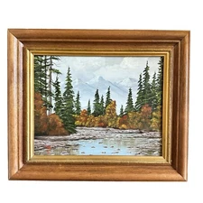 VTG Original Oil Painting Autumn Mountain Trees Creek Signed Framed 18.5"x 15.5"