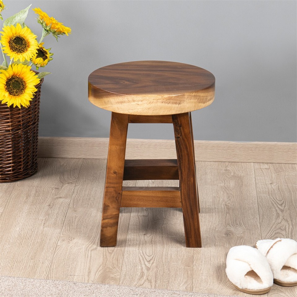 Greenage Small Rustic Solid Wooden Stool Round Side Table Bedside Table ...