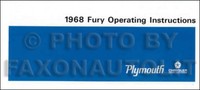 1968 Plymouth Fury Sport VIP Bedienungsanleitung Repro Handbuch