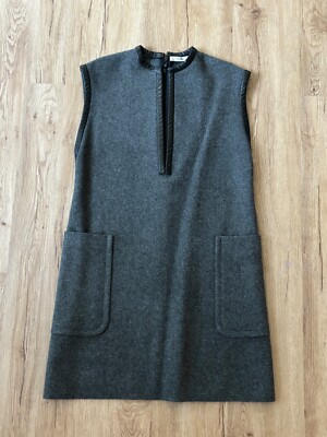 CELINE Leather-Trimmed Wool Dress Gray FR40 | eBay