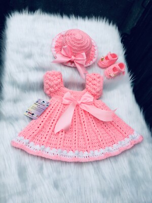 crochet newborn baby girl coming home outfit pink dress set infant baby outfit | eBay crochet newborn baby girl coming home outfit pink dress set infant baby outfit | eBay