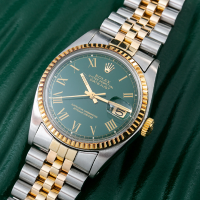 ROLEX DATEJUST 36MM 1601 GRÜNES RÖMISCHES ZIFFERBLATT ZWEIFARBIGES