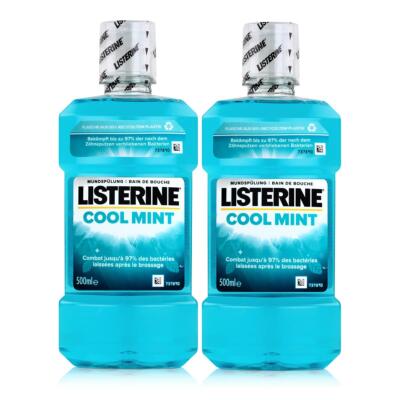 Listerine Mundspülung Cool Mint 500ml - Intensiver Minzgeschmack (2er Pack)