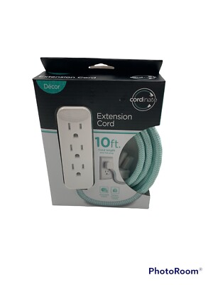 Decor 10  Extension Cord New In Package. Light Green And White Rope Cover