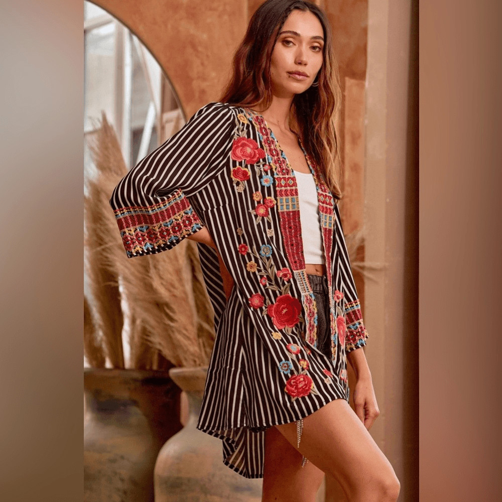 Savannah Jane EMBROIDERED STRIPED CARDIGAN - image 2