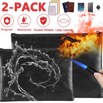 2-Pack 2000  Fire Proof money Bag Fireproof Document Pouch Waterproof Safe Cash